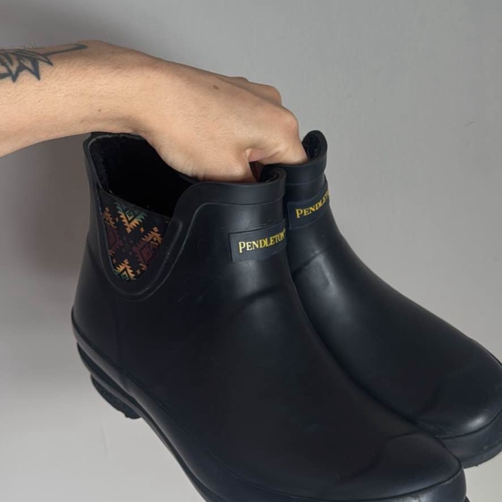 Pendleton Black Rain Boots with Patterned Trim - image 1